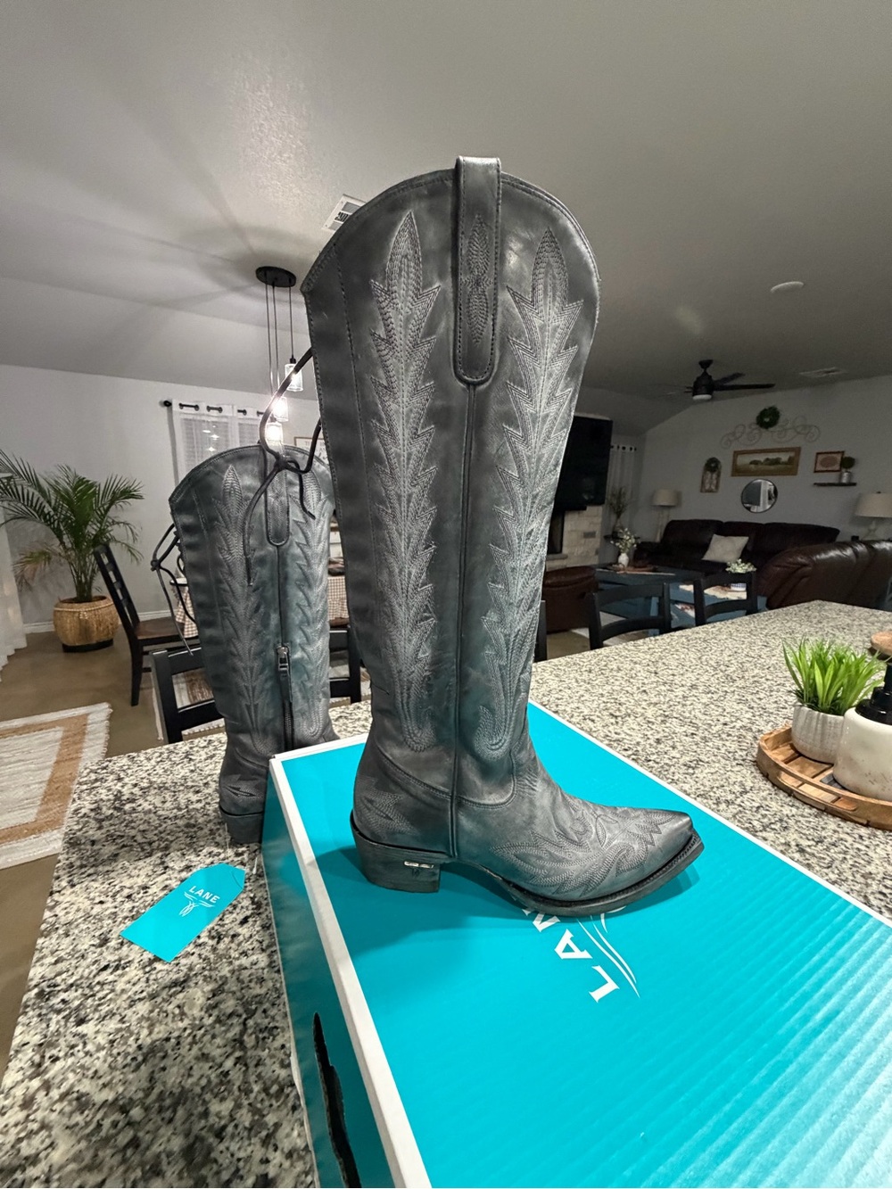 Women's Black Embroidered Western Heeled Boots. Lane boots knee high Lexington s - Picture 12 of 16